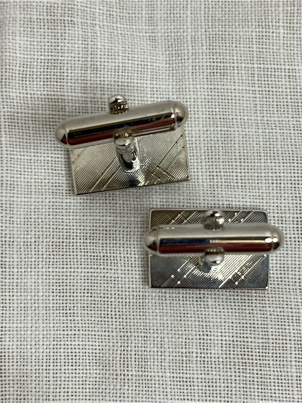 Kenneth Roberts Silver Tone Brushed Polished Rectangular Cuff Links Bullet Back